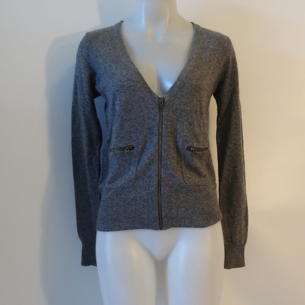 Womens J.Crew Gray V-Neck Knit Full Zip Cardigan Sweater S *
